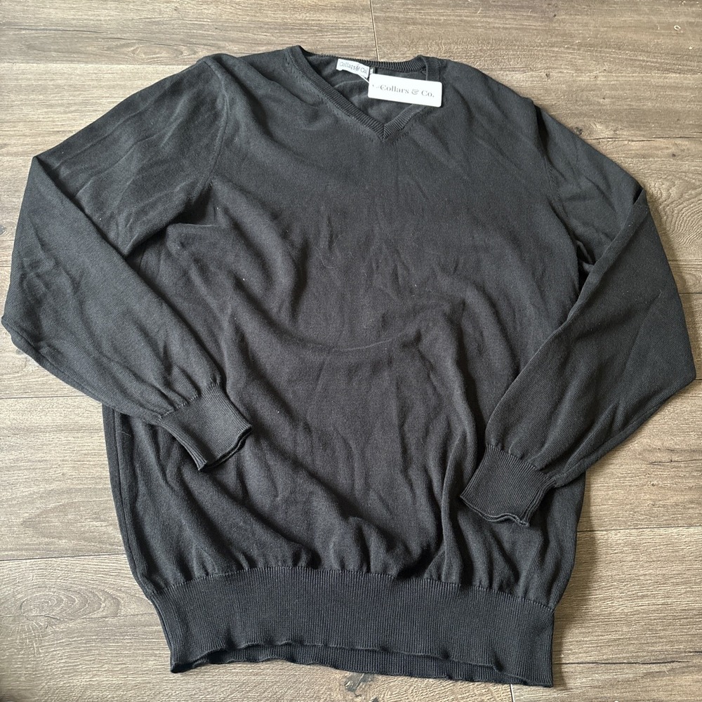 NWT Collars & Co. Egyptian Cotton‎ Mens XXL Pullover Sweater Black Dress Casual